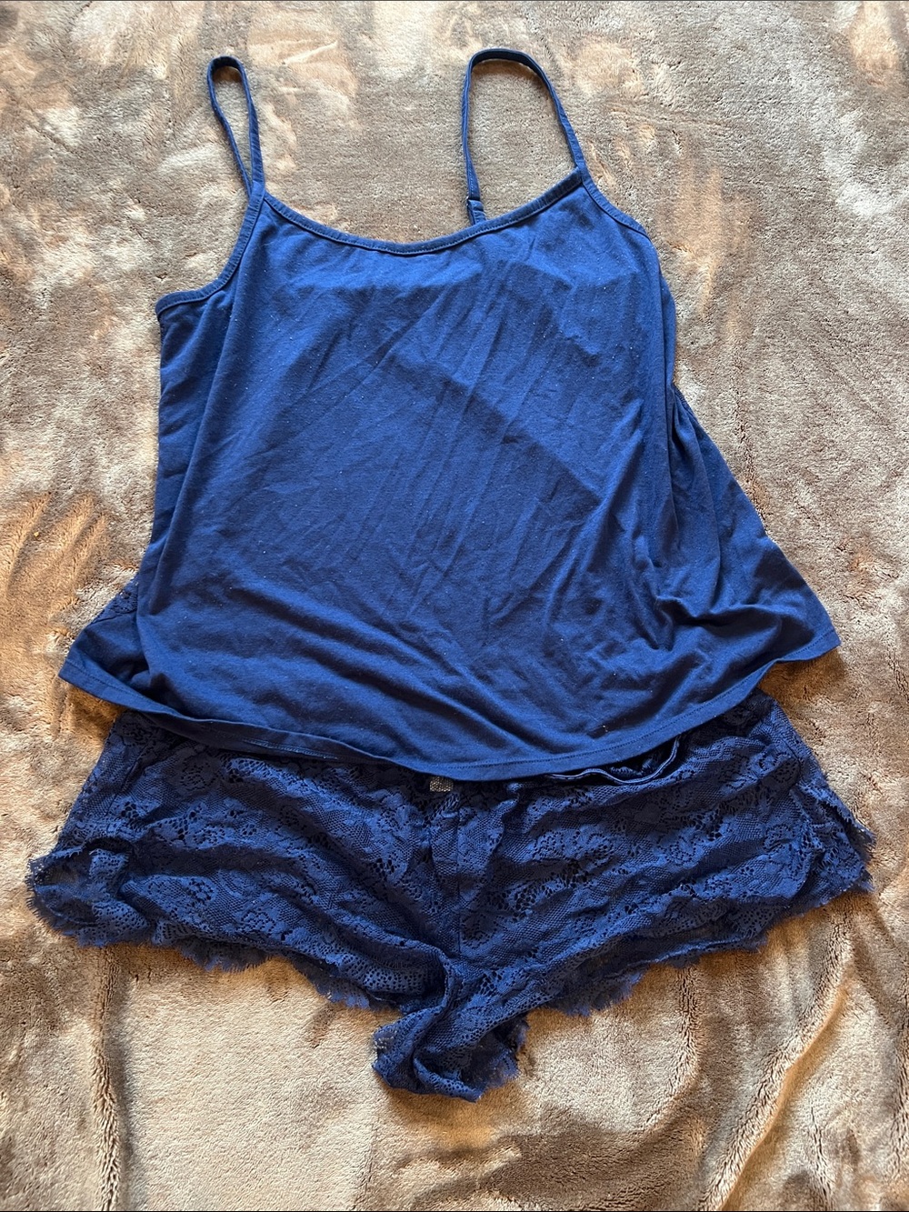 Adore Me Navy Lace-Trim Sleep Cami & Shorts Set